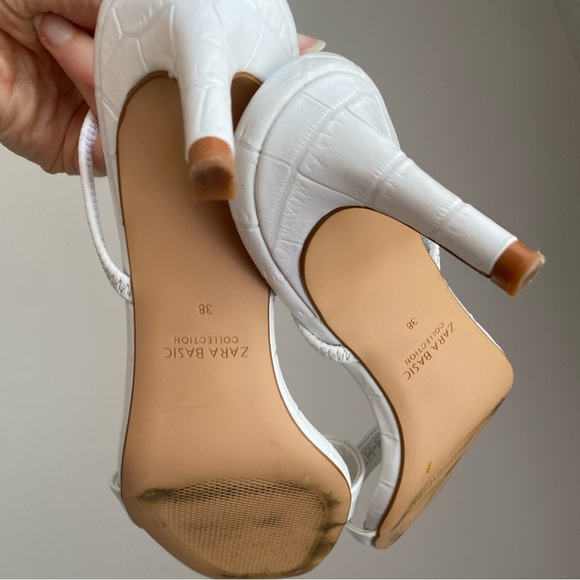 Zara Animal White Leather High Heeled Elastic Slingback Sandal size 38 / 7.5 - Picture 5 of 16